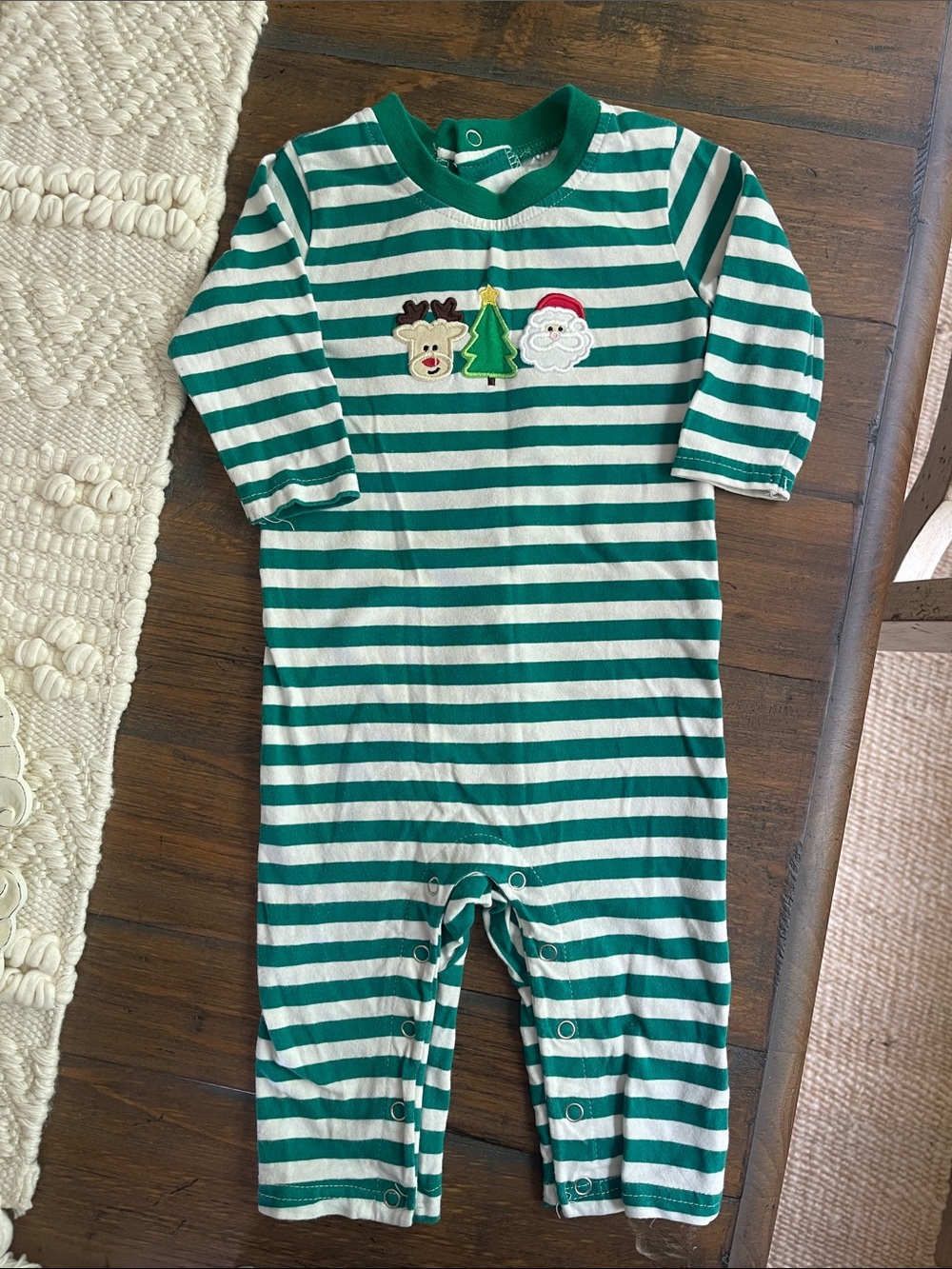 Green & White Striped Holiday Footie One-Piece for Kids